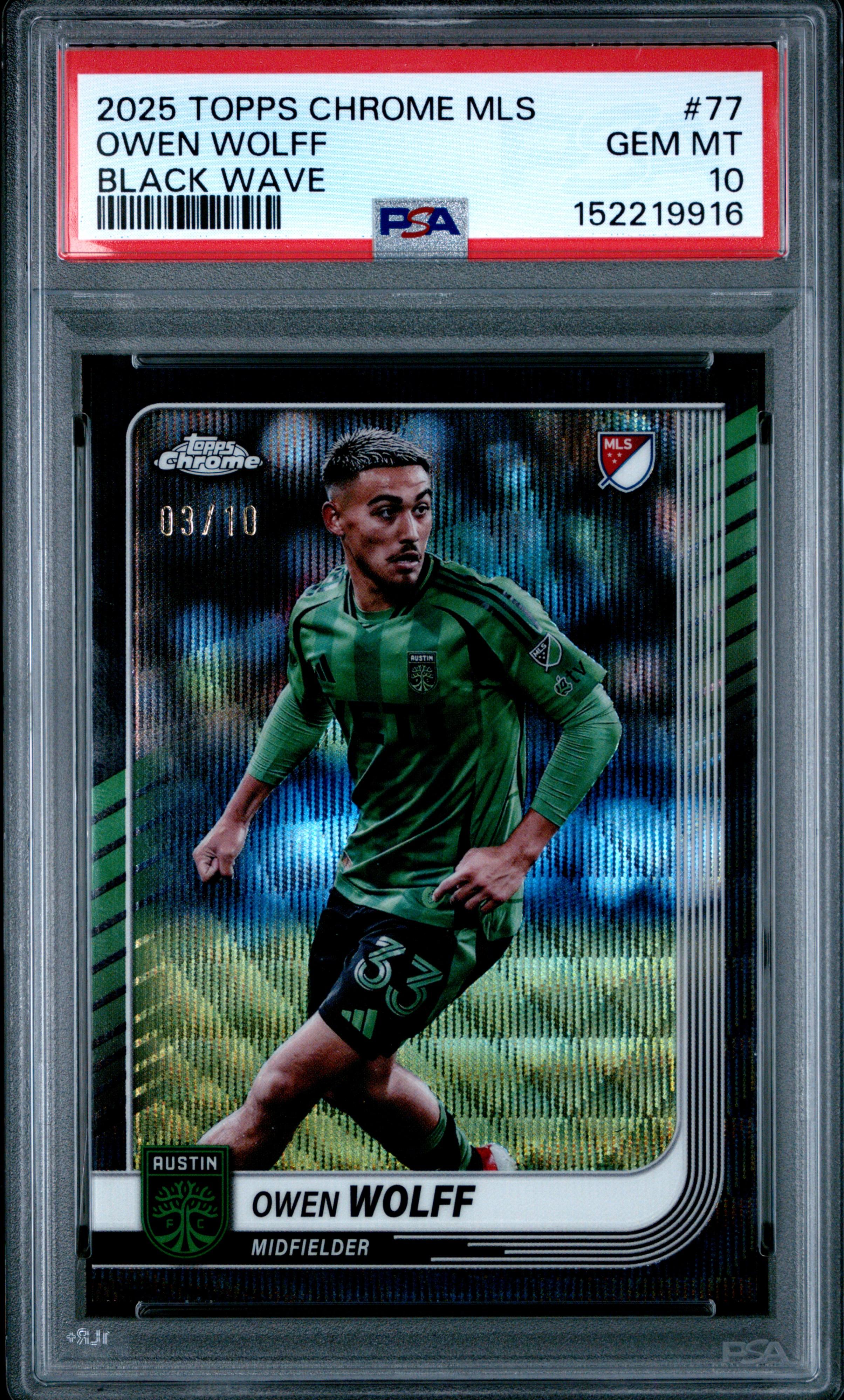 Owen Wolff - 2025 Topps Chrome MLS – Black Wave /10 PSA 10